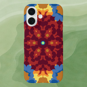 Retro Mandala Red Blue and Yellow iPhone 16 Case