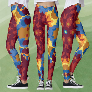 Retro Mandala Red Blue and Yellow Leggings