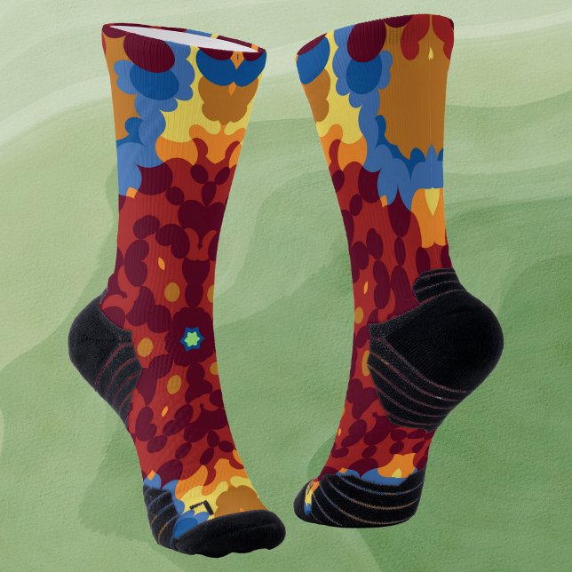 Retro Mandala Red Blue and Yellow Socks (Creator Uploaded)