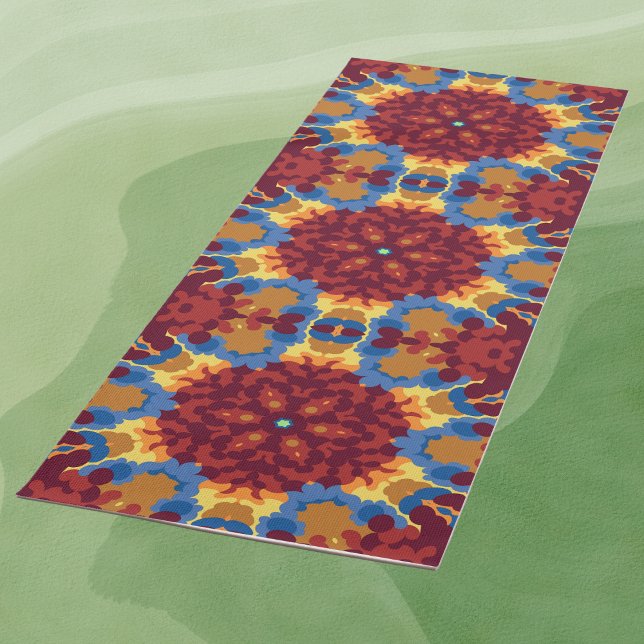 Retro Mandala Red Blue and Yellow Yoga Mat (Creator Uploaded)