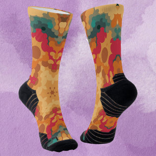 Retro Mandala Red Yellow and Blue Socks