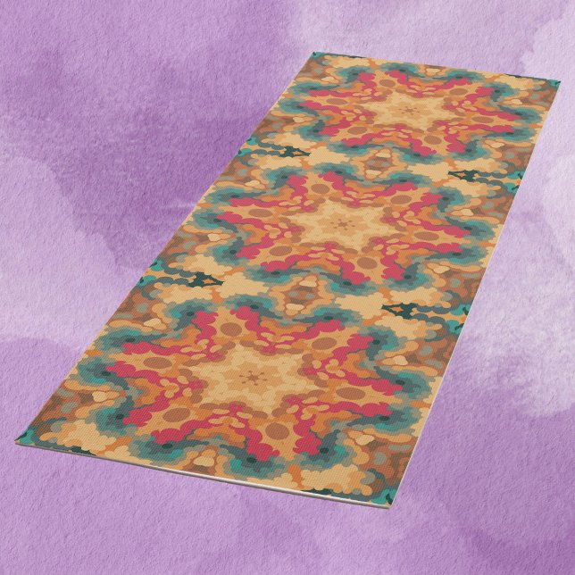 Retro Mandala Red Yellow and Blue Yoga Mat (Creator Uploaded)