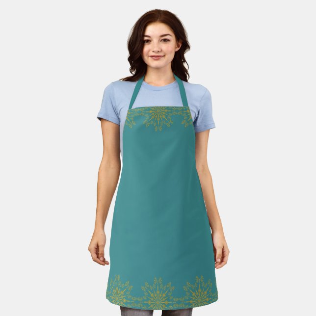 Retro Mandala Teal Medium Apron (Worn)