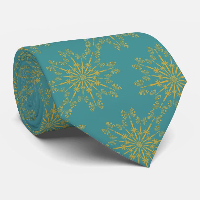 Retro Mandala Teal Neck Tie (Rolled)