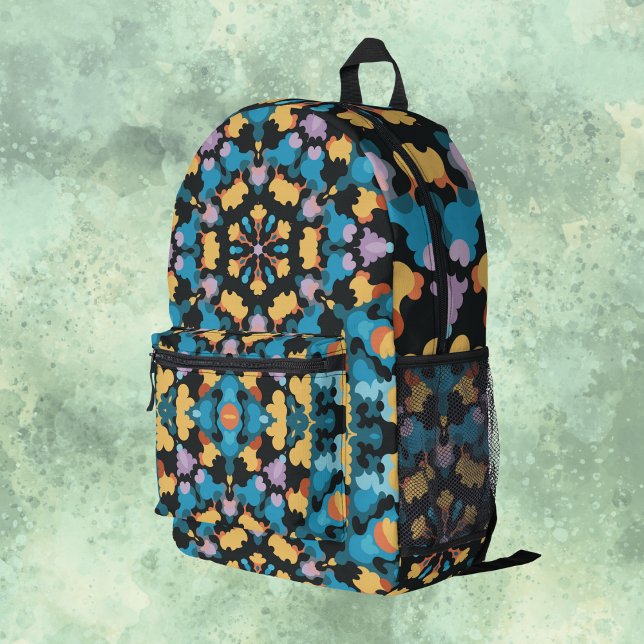 Retro Mandala Yellow Blue and Orange Printed Backpack (Creator Uploaded)