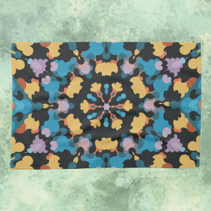 Retro Mandala Yellow Blue and Orange Tea Towel