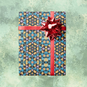 Retro Mandala Yellow Blue and Orange Wrapping Paper