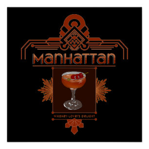 Retro Manhattan Cocktail Illustration Poster