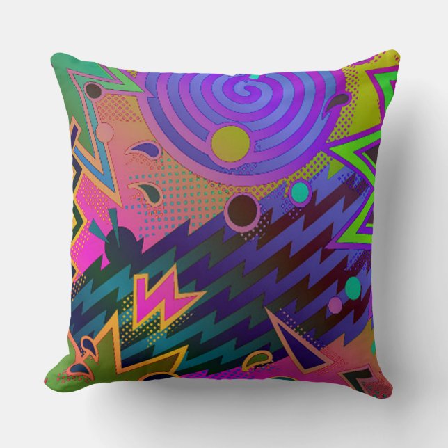 Retro Mania 80's Abstract Throw Pillow (Front)