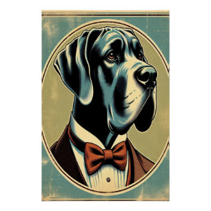 Retro Mantle Great Dane Red White Black Artwork Poster