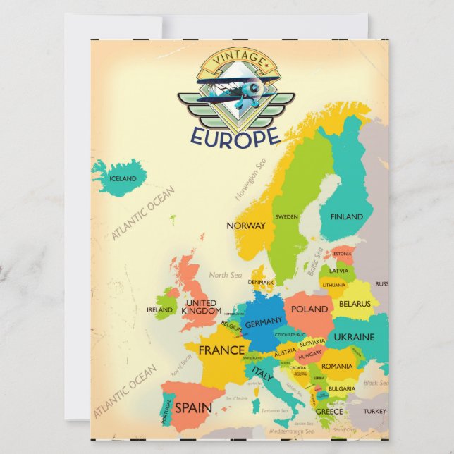 Retro Map Of Europe. Invitation (Front)