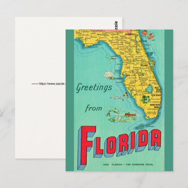 Retro Map Postcard of Florida  (Front/Back)