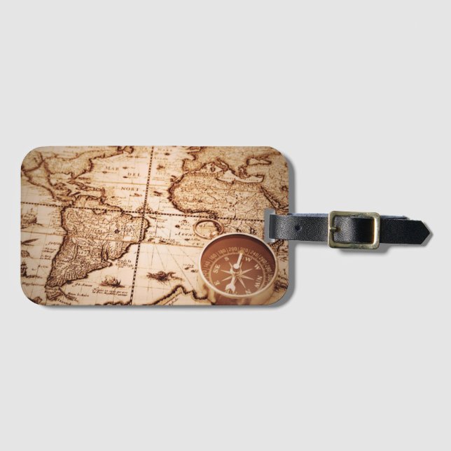 Retro map with compass luggage tag (Front Horizontal)