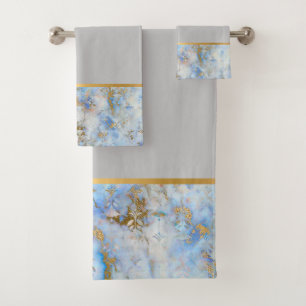 RETRO MARBLE ABSTRACT BLUE GREY BATHROOM TOWEL SET