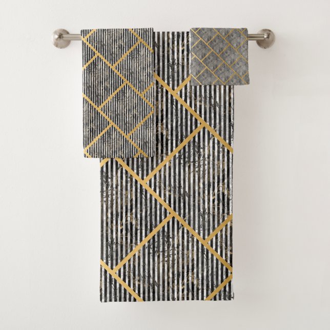 RETRO MARBLE STRIPE GRID BATHROOM TOWEL SET (Insitu)