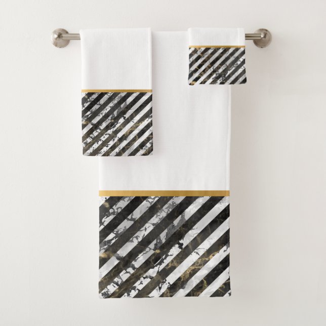 RETRO MARBLE STRIPE WHITE BATHROOM TOWEL SET (Insitu)