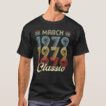 Retro March 1979 Classic 40th Birthday Vintage T-Shirt<br><div class="desc">Retro March 1979 Classic 40th Birthday Vintage 80s Style funny 40th Birthday gift ideas for friend, brother, sister, uncle, aunt, husband, wife, dad or mum. This Retro March 1979 Classic 40th Birthday Vintage 80s Style is really cool 40 birthday gift for friend, brother, sister, uncle, aunt, husband, wife, dad or...</div>