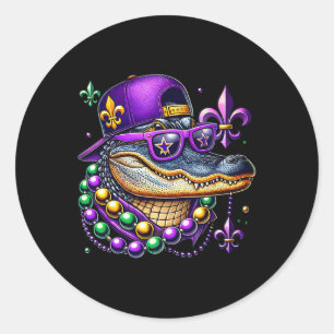 Retro Mardi Gras Alligator Mardigator Crocodile Fu Classic Round Sticker