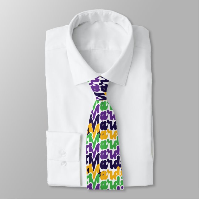 Retro Mardi Gras Colourful Text Typography Trendy  Tie (Tied)