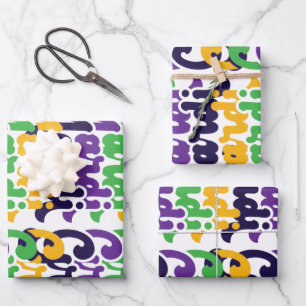 Retro Mardi Gras Colourful Text Typography Trendy Wrapping Paper Sheet