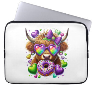 Retro Mardi Gras , Highland Cow Laptop Sleeve