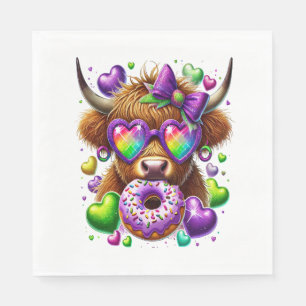 Retro Mardi Gras , Highland Cow Napkin