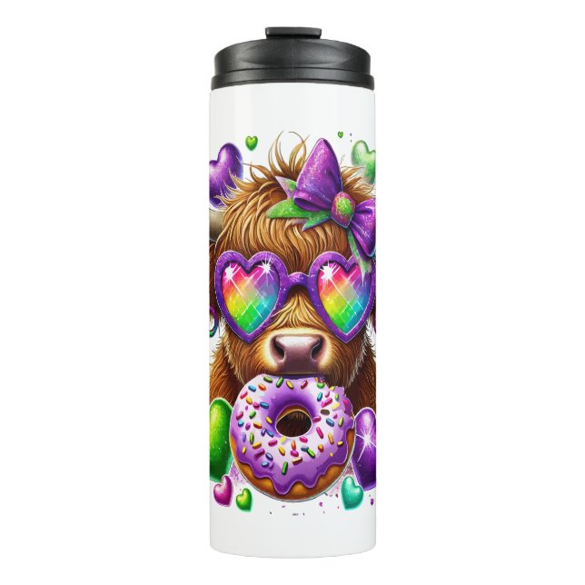 Retro Mardi Gras , Highland Cow Thermal Tumbler (Front)