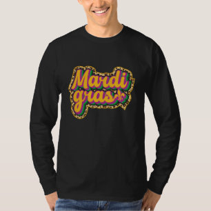 Retro Mardi Gras Masquerade Beads Parade Leopard T-Shirt