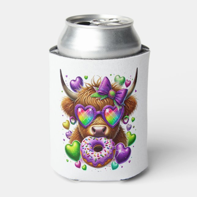 Retro Mardi Gras Png, Highland Cow Can Cooler (Can Front)
