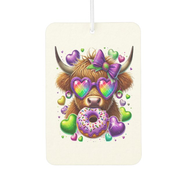 Retro Mardi Gras Png, Highland Cow Car Air Freshener (Front)