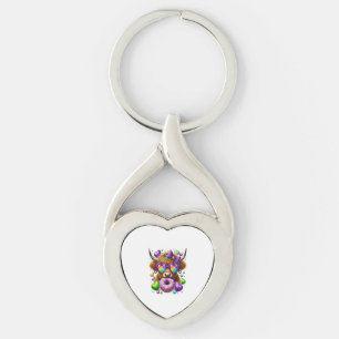 Retro Mardi Gras Png, Highland Cow Key Ring