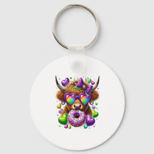 Retro Mardi Gras Png, Highland Cow Key Ring