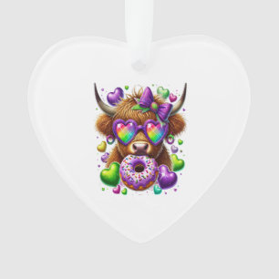 Retro Mardi Gras Png, Highland Cow Ornament