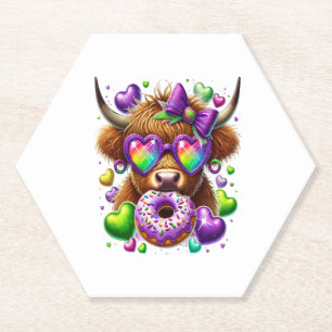 Retro Mardi Gras Png, Highland Cow Paper Coaster