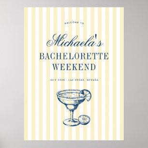 Retro Margarita Preppy Bachelorette Welcome Poster