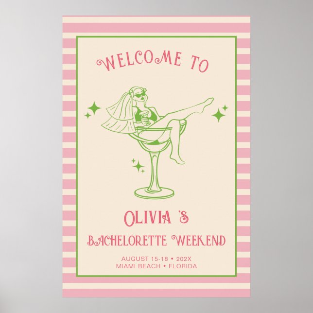 Retro Margs & Matrimony Bachelorette Welcome Poster (Front)