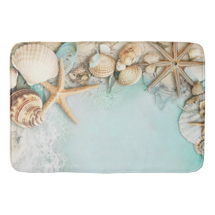 Retro Maritime Beach Scene Bath Mat