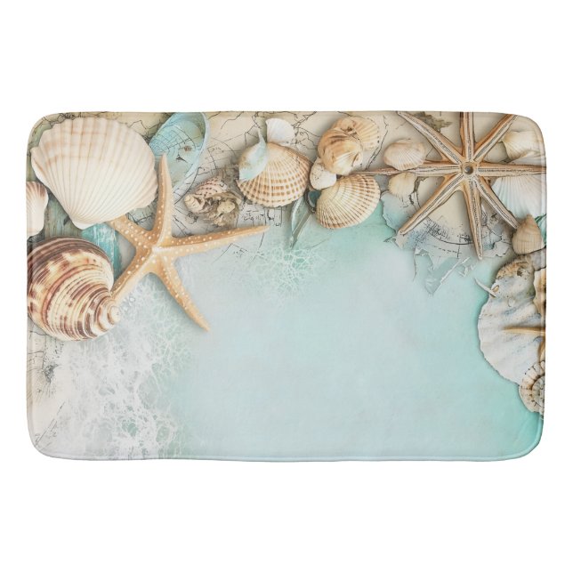 Retro Maritime Beach Scene Bath Mat (Front)