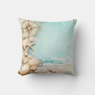Retro Maritime Beach Scene Cushion