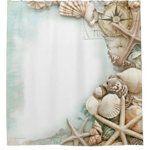 Retro Maritime Beach Scene Shower Curtain