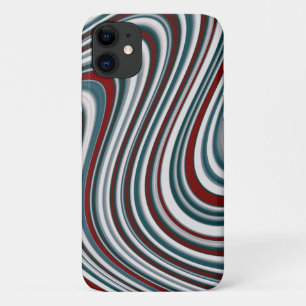 Retro Maroon Red & Teal Blue Abstract Curvy Shapes iPhone 11 Case
