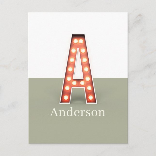 Retro Marquee Letter A Personalised Postcard (Front)