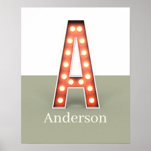 Retro Marquee Letter A Personalised Poster