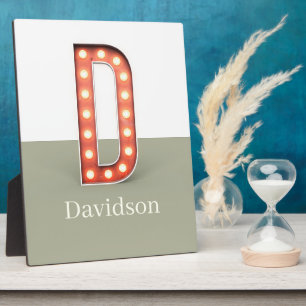 Retro Marquee Letter D Personalised Plaque
