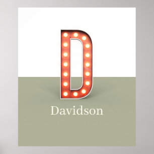 Retro Marquee Letter D Personalised Poster