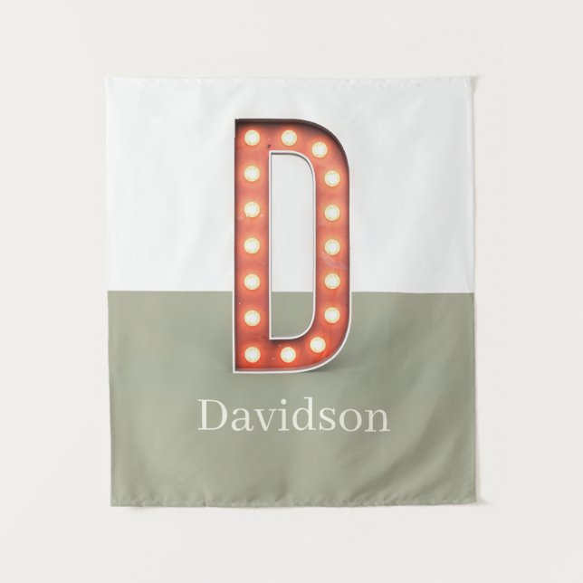 Retro Marquee Letter D Personalised Tapestry (Front)