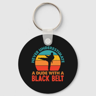 Retro Martial Arts Black Belt Karate Key Ring