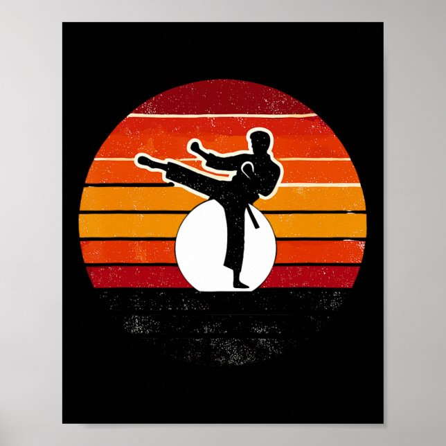 Retro Martial Arts Sunset Silhouette Kick - Karate Poster (Front)