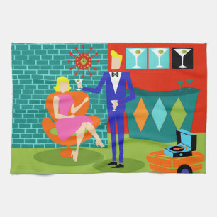 Retro Martini Couple Kitchen Towels