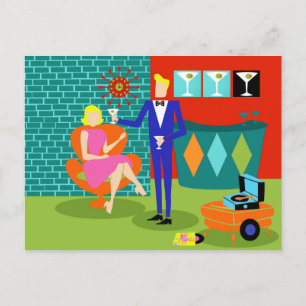 Retro Martini Couple Postcard
